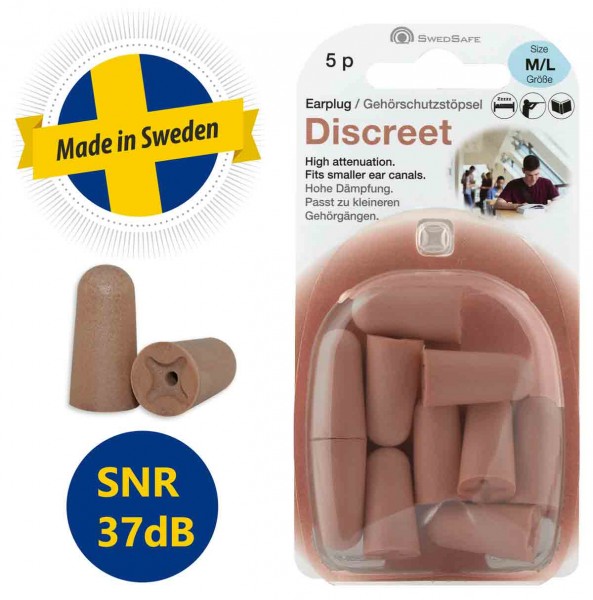 Swedsafe Diskret, Plug EP1X, beige, Grösse L, 5 Paar, SNR 37dB