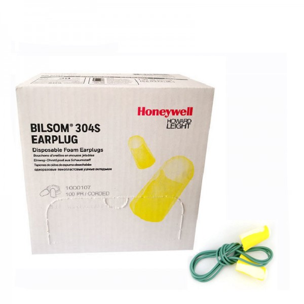 Gehörschutzstöpsel Howard Leight Bilsom 304S, mit Kordel, Box mit 100 Paar (PE-Tüte), SNR 32 dB